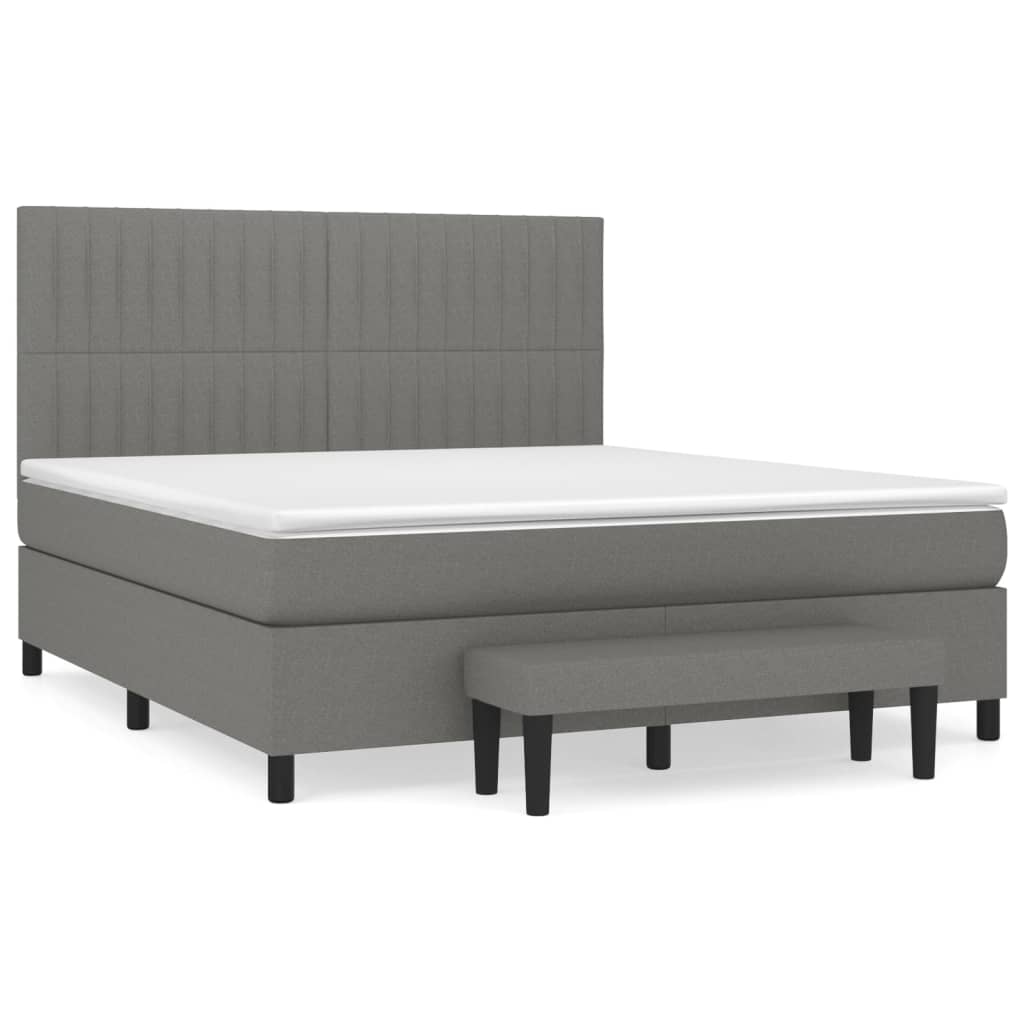 Cama box spring con colchón tela gris oscuro 180x200 cm rayas verticales