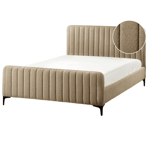 Cama Bouclé LUNAN 140 x 200 cm Taupe Cama Bouclé LUNAN 140 x 200 cm Taupe