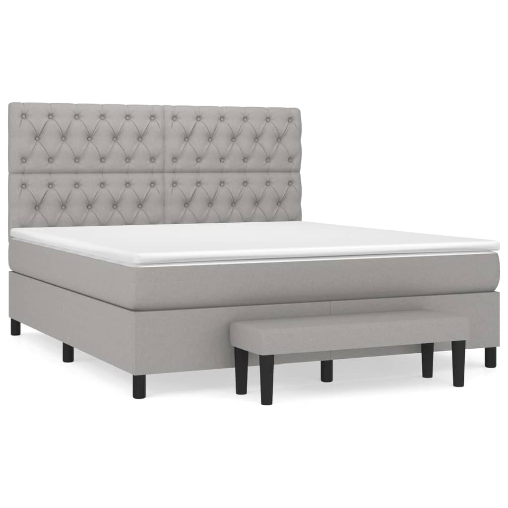 Cama box spring con colchón tela gris claro 160x200 cm diseño de botones