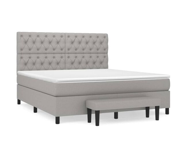 Cama box spring con colchón tela gris claro 160x200 cm diseño de botones