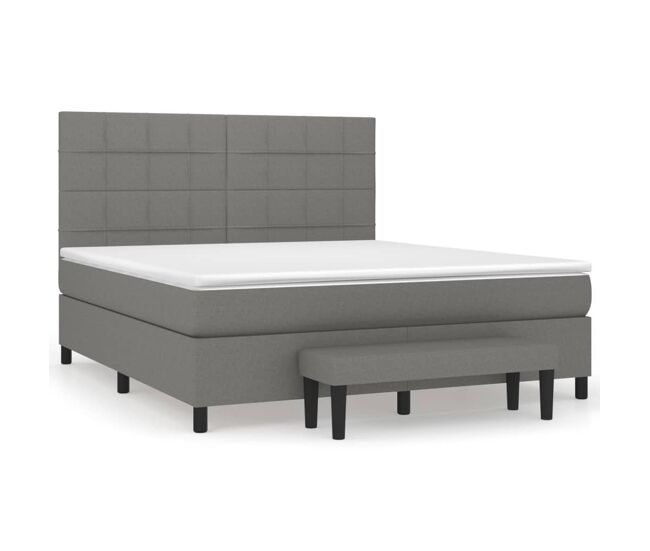 Cama box spring con colchón tela gris oscuro 160x200 cm bloques con cuadros