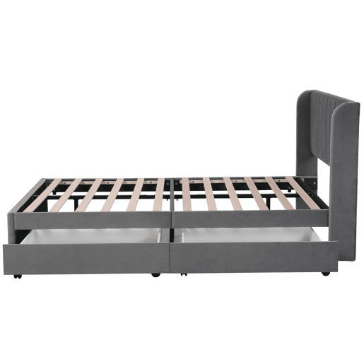 Cama 160x200cm com 2 gavetas - estofo em veludo - estilo moderno - Cinzento