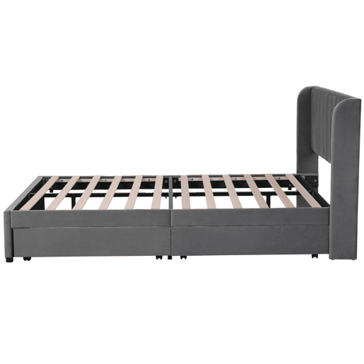 Cama 160x200cm com 2 gavetas - estofo em veludo - estilo moderno - Cinzento