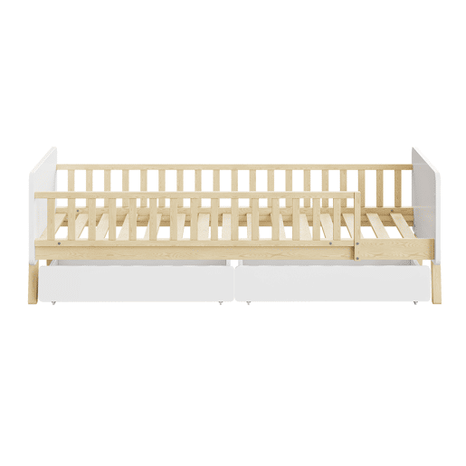 Cama de criança 90x190cm com 2 gavetas - cama individual de madeira maciça com estrado de molas - Branco