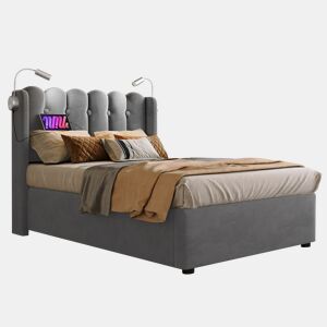 Cama de solteiro de veludo 90x200cm com armazenamento,cinzento