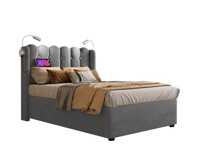 Cama individual de terciopelo 90x200cm con almacenaje,gris