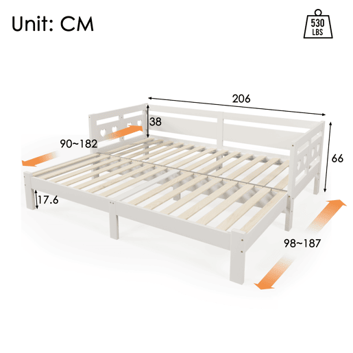 Sofá cama 2 lugares de madeira de pinho 90x200cm,branco