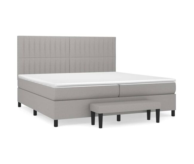 Cama box spring con colchón tela gris claro 200x200 cm rayas verticales