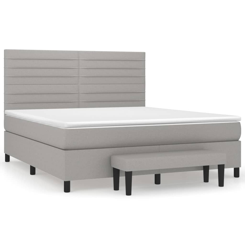 Cama box spring con colchón tela gris claro 180x200 cm rayas horizontales