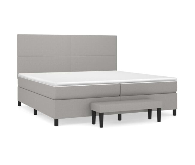 Cama box spring con colchón tela gris claro 200x200 cm diseño plano