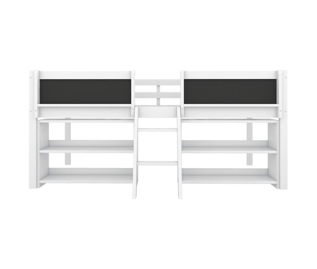 Cama infantil 90x200cm en madera maciza - varios estantes - blanco (colchón no incluido)