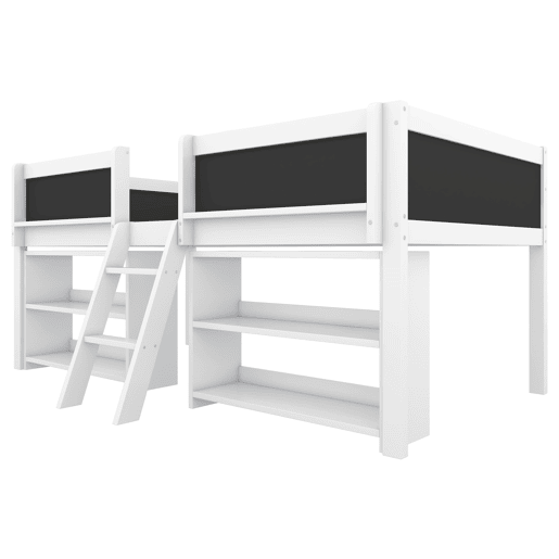 Cama de criança 90x200cm em madeira maciça - várias prateleiras - Branco (colchão não incluído)
