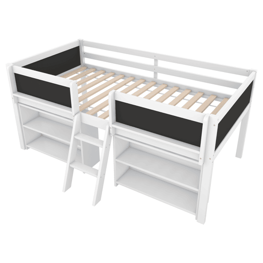 Cama de criança 90x200cm em madeira maciça - várias prateleiras - Branco (colchão não incluído)