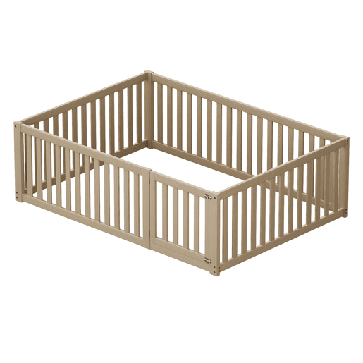 Cama infantil 140x200cm de madera maciza con barrera de seguridad - Natural