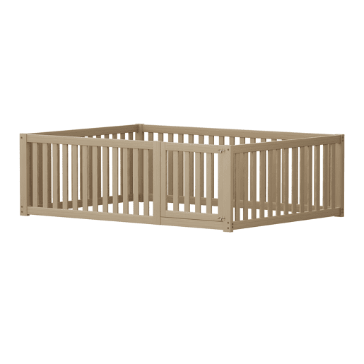 Cama infantil 140x200cm de madera maciza con barrera de seguridad - Natural