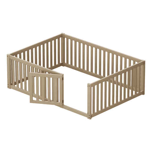 Cama infantil 140x200cm de madera maciza con barrera de seguridad - Natural