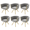 Conjunto de 6 cadeiras giratórias de veludo com braços - pernas de metal dourado - Cinzento