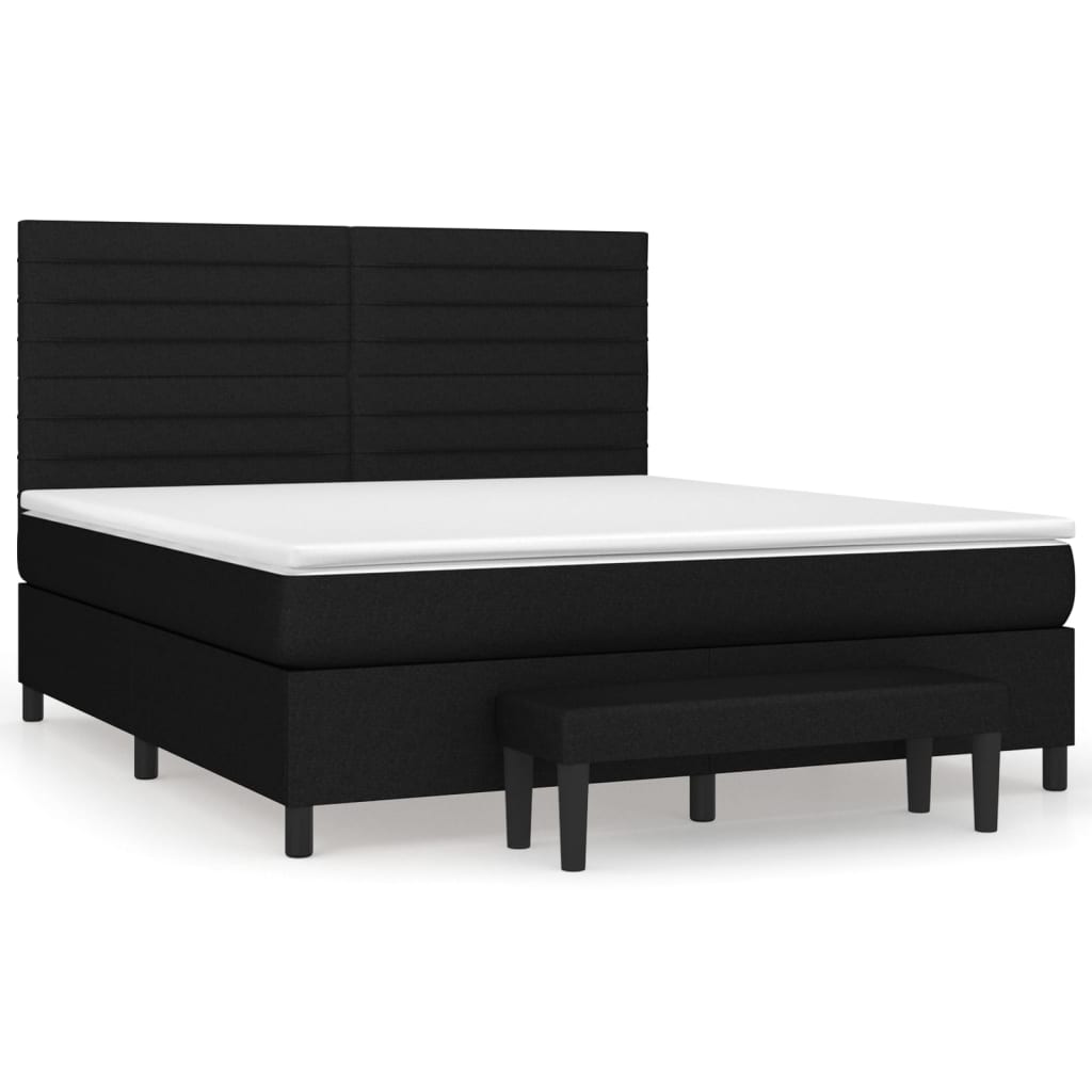 Cama box spring con colchón tela negro 180x200 cm rayas horizontales