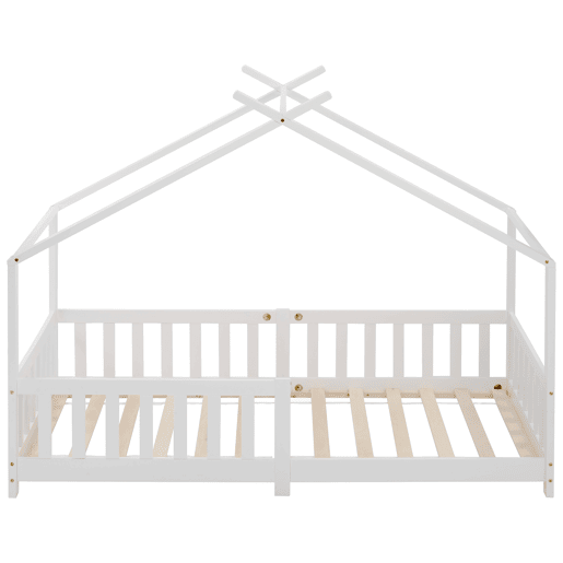 Cabina-cama para crianças 90x200cm em madeira maciça com proteção anti-queda e estrado de ripas - Branco