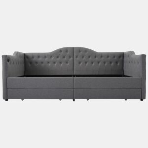 Cama de solteiro de linho 90x190cm com 2 gavetas,cinzento