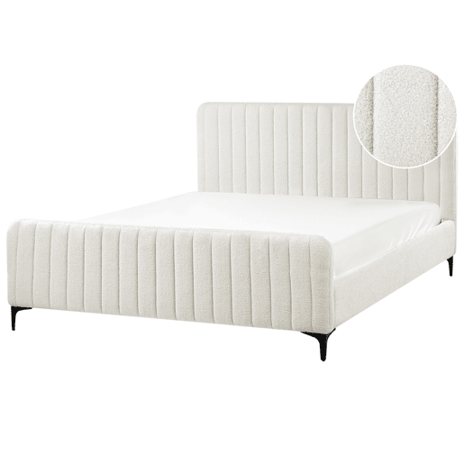 Cama Bouclé LUNAN 160 x 200 cm Branco creme
