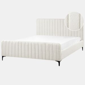 Cama Bouclé LUNAN 160 x 200 cm Branco creme