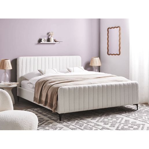 Cama Bouclé LUNAN 160 x 200 cm Branco creme