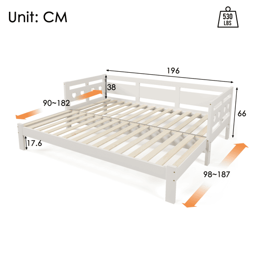 Sofá cama de madeira de pinho 90x190cm,branco