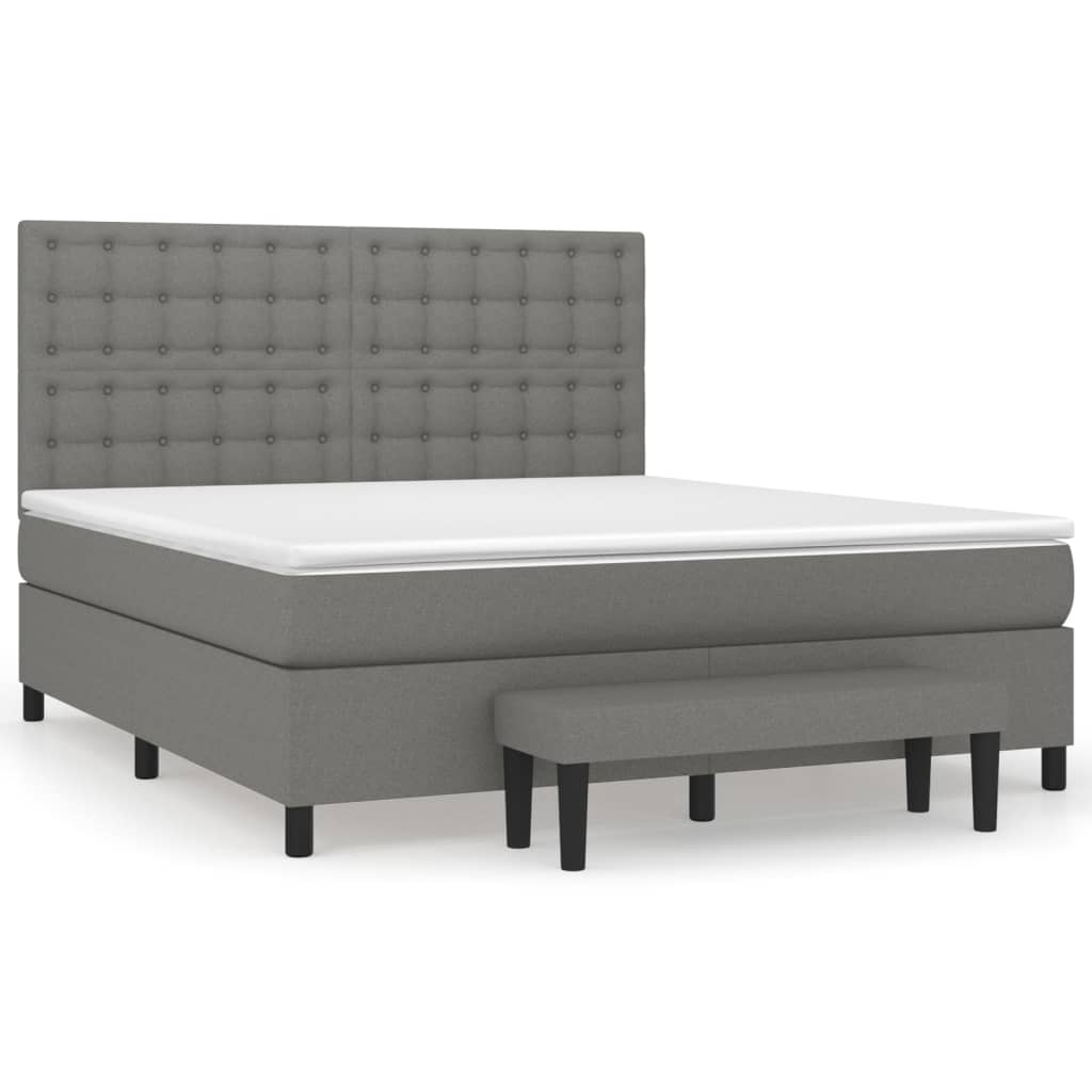 cama box spring con colchon tela gris oscuro 160x200 cm botones