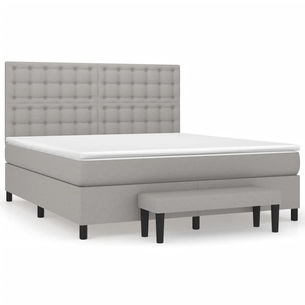 cama box spring con colchon tela gris claro 160x200 cm botones