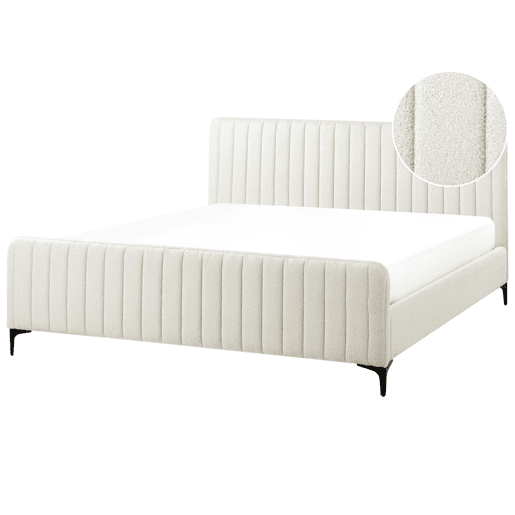 Cama Bouclé LUNAN 180 x 200 cm Branco creme
