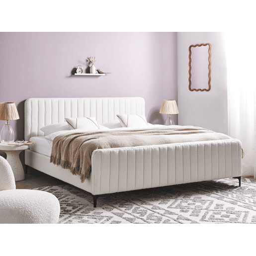 Cama Bouclé LUNAN 180 x 200 cm Branco creme