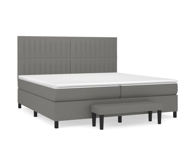 Cama box spring con colchón tela gris oscuro 200x200 cm rayas verticales