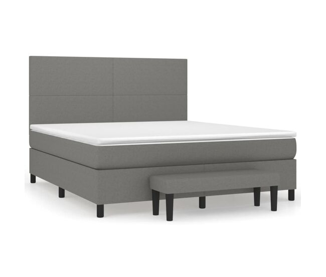 Cama box spring con colchón tela gris oscuro 180x200 cm diseño plano