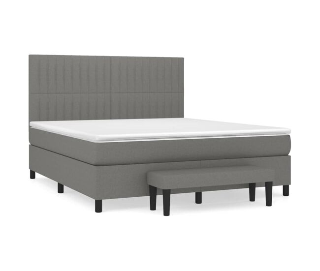 Cama box spring con colchón tela gris oscuro 160x200 cm rayas verticales