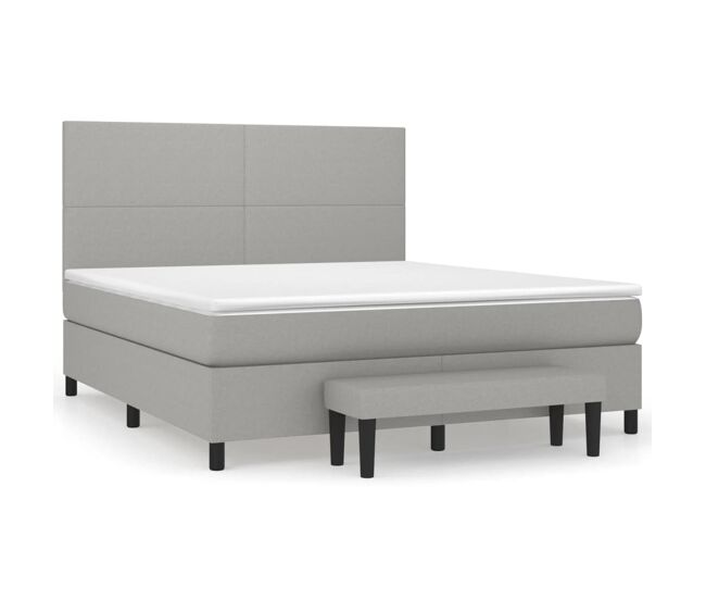 Cama box spring con colchón tela gris claro 180x200 cm diseño plano