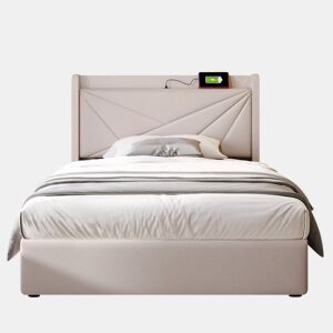 Cama de solteiro de linho 90x200cm com armazenamento,bege
