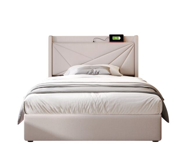 Cama individual de lino con almacenaje 96x208