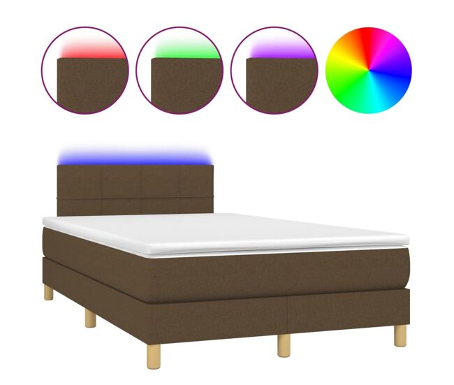 Cama box spring con colchón y led tela marrón oscuro 120x200 cm bloques con cuadros