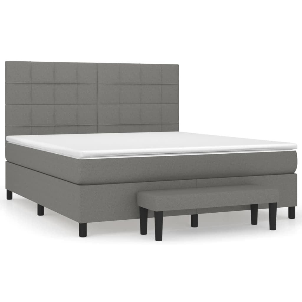 Cama box spring con colchón tela gris oscuro 180x200 cm bloques con cuadros