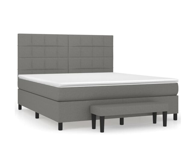 Cama box spring con colchón tela gris oscuro 180x200 cm bloques con cuadros