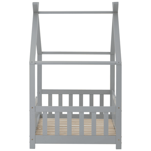 Cabina-cama para crianças 90x200cm em madeira maciça com proteção anti-queda e estrado de ripas - Cinzento