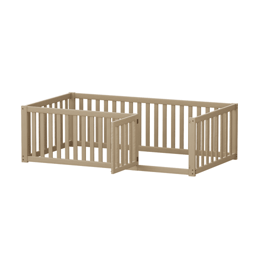 Cama de criança em madeira maciça 90x200cm com barreira de segurança - Natural