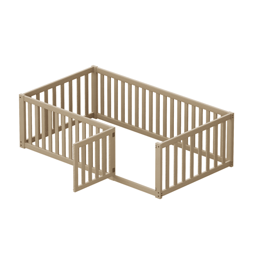 Cama de criança em madeira maciça 90x200cm com barreira de segurança - Natural