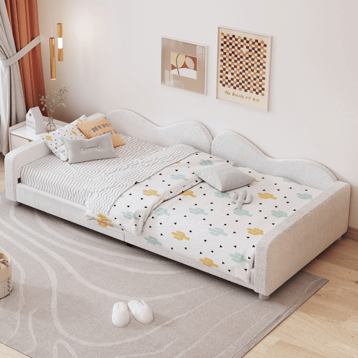 Sofá-cama 90x200 cm em tecido felpudo francês - com estrado de molas - Branco