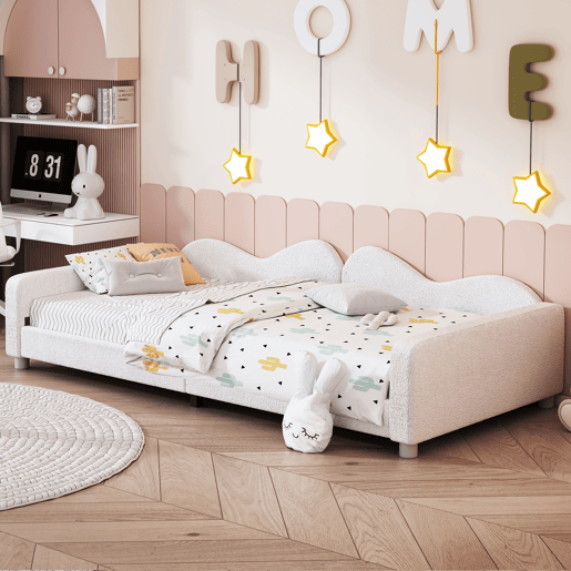 Sofá-cama 90x200 cm em tecido felpudo francês - com estrado de molas - Branco