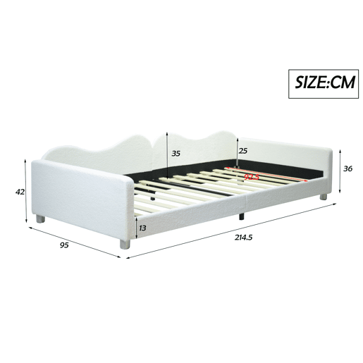 Sofá-cama 90x200 cm em tecido felpudo francês - com estrado de molas - Branco