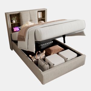 Cama de solteiro de linho 90x200cm com armazenamento,cinzento