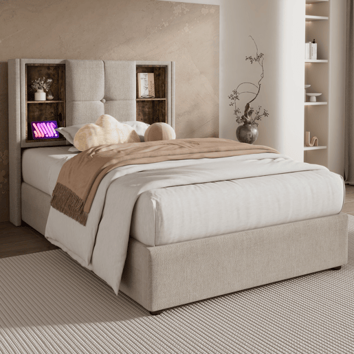 Cama de solteiro de linho 90x200cm com armazenamento,cinzento