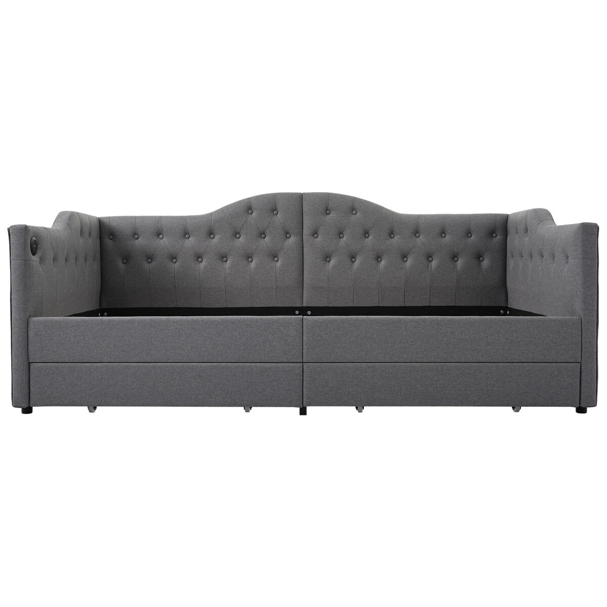 Cama individual de lino con 2 cajónes 99x215